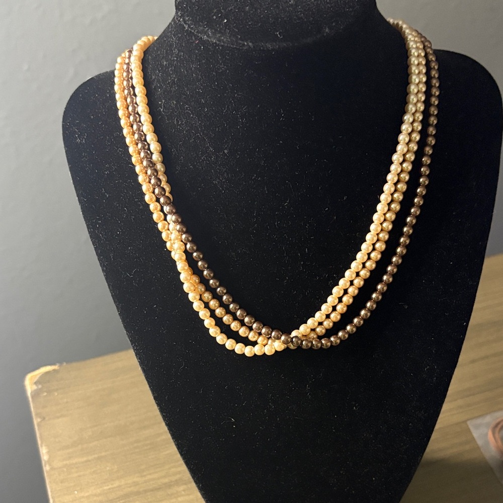 Multi-Strand Cream and Brown Beaded Necklace - Women Jewelry